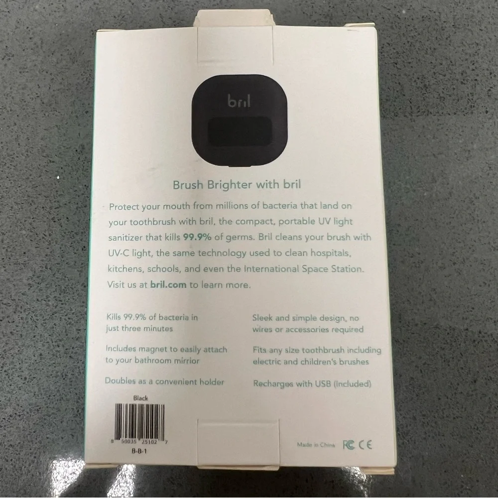 NWT Bril UV Black Toothbrush Sterilizer Kills 99% Bacteria On Your Toothbrush